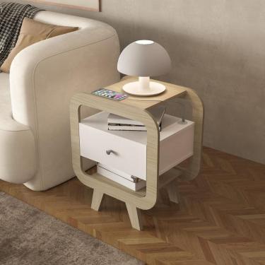 Imagem de Mesa Lateral Com 1 Gaveta E Portas Usb Multimóveis Cr45304 -branco
