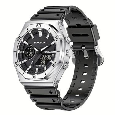 Imagem de Relógio Esportivo Unissex Prova Dgua Com Display Duplo Crongrafo E Alarme Prateado