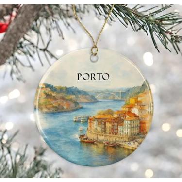 Imagem de Enfeite de aquarela Porto Portugal - Lembrança de Natal de cerâmica - Aniversário de lua de mel - Lembrança de viagem - Presente de inauguração de casa - Presente para amantes do Porto impresso em