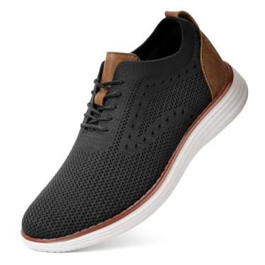 Imagem de Secuyner Wearbreeze Sapatos casuais masculinos com cadarços, sapatos sociais casuais para homens, confortáveis para negócios, tênis de caminhada, leve, respirável, oxfords, Preto, 44