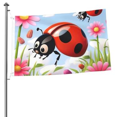 Imagem de Bandeiras de 6,5 m x 7,5 m para fora banner engraçado desenho joaninha flor jardim bandeira dupla face impressão bandeira jardim bem-vindo bandeiras para casa gramado interior/exterior decoração