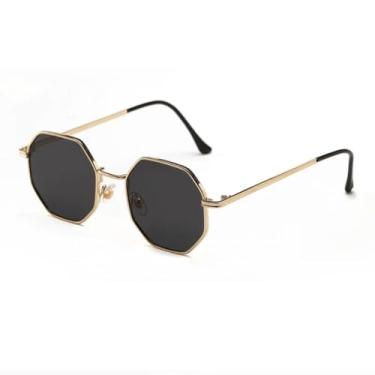 Imagem de Óculos de sol Shauna Retro Metal Frame Hexagon Fashion Rose Gold Mirror Shades UV400 (Cinza Dourado)