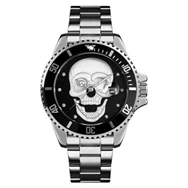 Imagem de Relógios de pulso masculinos esqueleto 3D com bisel unidirecional 30 m à prova d'água de quartzo, Preto, prata, Tendência