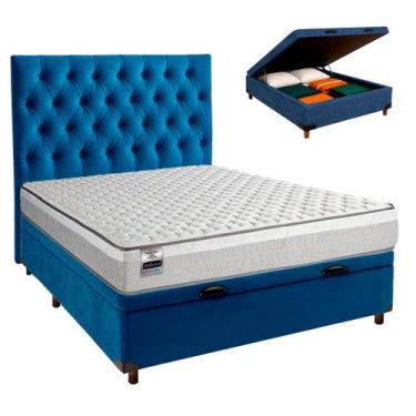 Imagem de Cama Box Bau + Colchão Casal Molas Ensacadas Hanover Inducol + Cabecei