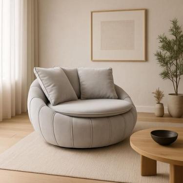 Imagem de Poltrona Giratória Madeira Escritório Sala Quarto Almofadas Luxo Refor