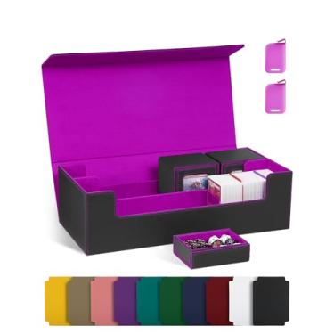 Imagem de banloga Card Storage Box for Trading Cards 2200+ Unsleevedcards MTG Deck Box, Commander Card Deck Case Fits for MTG, YugiOh, TCG, PTG and Sport Cards (Black&Purple)