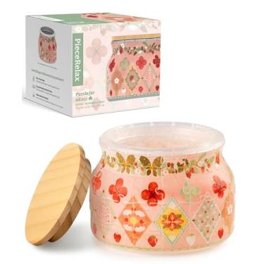 Imagem de PieceRelax Pote de quebra-cabeça 3D 64 peças de plástico para adultos - Recipiente com tampa de madeira doce de morango para cozinha, sala de jantar, estudo, sala de estar, sem necessidade de cola