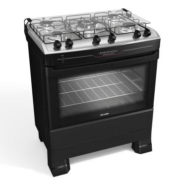 Imagem de Fogão 5 Bocas Mueller com Forno 81L e Acendimento Automático Preto Bivolt - MFI5BF