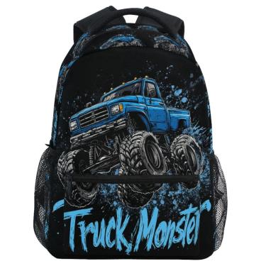 Imagem de Mochila Wamika Monster Truck preta para crianças de 6 a 16 anos