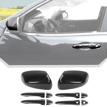 Imagem de JeCar 6 peças para Jeep Compass 2017-2024 de fibra de carbono, tampa do espelho retrovisor lateral e kit de acabamento da maçaneta da porta