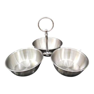 Imagem de Llazsybz Tigela para Servir Lanches, Bandeja de Servir com 3 Compartimentos em aço Inoxidável, Suporte para Lanches com Tigelas para Acompanhamentos, Aperitivo, Prata, Tamanho real