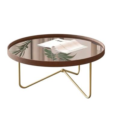 Imagem de Mesa Mesinha de Centro Alamanda com Pés de Metal e Borda de Couro (Castanho/Dourado)
