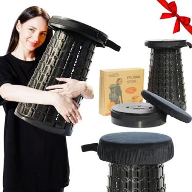 Imagem de ALEVMOOM Banqueta dobrável de 50 cm atualizada dobrável para adultos, peso máximo de 453 kg, cadeira portátil resistente para viagens ao ar livre e acampamento (preto)