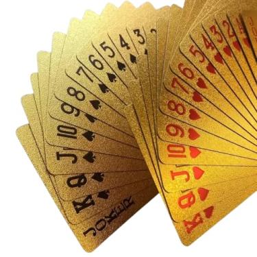 Imagem de Baralho Dourado Luxuoso à Prova D'água, Cartas de Poker com Acabamento Metálico, Design Elegante