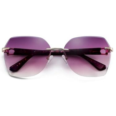 Imagem de Óculos de sol grandes sem aro femininos, óculos de sol com armação de metal degradê, proteção UV400, antirreflexo, roxo, BH01