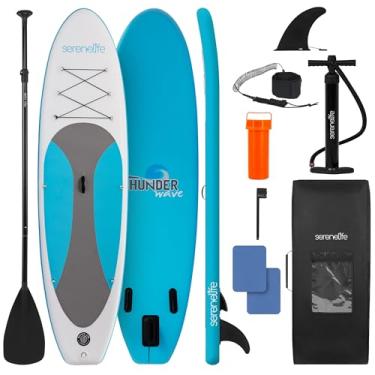Imagem de SereneLife Prancha de stand up paddle inflável com acessórios - pranchas de remo infláveis ​​para adultos e jovens - deck antiderrapante amplo - inclui bolsa de transporte, bomba de dupla aç