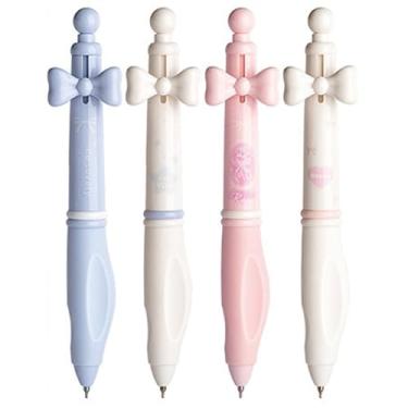 Imagem de MOZXIRZ 4 canetas retráteis fofas canetas de gel com laço macio, caneta de tinta preta de 0,5 mm, caneta kawaii de ponta fina para mulheres, meninas, material de escritório, material de volta às aulas