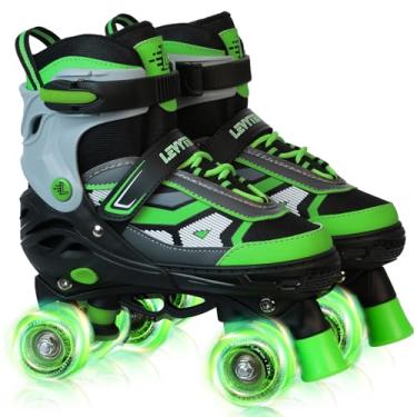 Imagem de LEVYTEMP Patins para meninos e meninas, crianças, patins quadriciclos ajustáveis de 4 tamanhos com todas as rodas iluminadas para iniciantes, esportes internos e externos