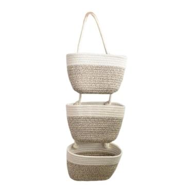 Imagem de Wswqop Organizador de cesta de parede trançada para pendurar na porta para pequenos vasos, Marrom Claro