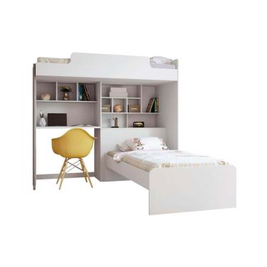 Imagem de Beliche Módulo Office New (2Camas+ Escrivaninha+Baú+Nicho+Prateleiras) Branco - Santos Andirá