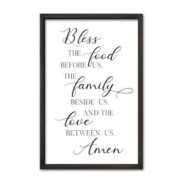 Imagem de comurdyo Bless the Food Before Us Sign Wall Decor 40 cm × 61 cm para sala de jantar cozinha arte de parede emoldurada de madeira (preto)