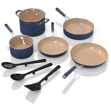 Imagem de Conjunto de Panelas de Cerâmica com 11 Peças e Cabo Confortável, Ninja CW49011, Azul