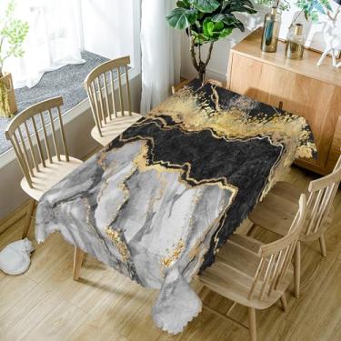 Imagem de SIEDYCV Toalha de mesa de mármore preto e dourado, 152 x 300 cm, moderna, luxuosa, abstrata, dourada, textura retangular, tecido preto e cinza, toalha de mesa lavável para cozinha, aniversário, festa