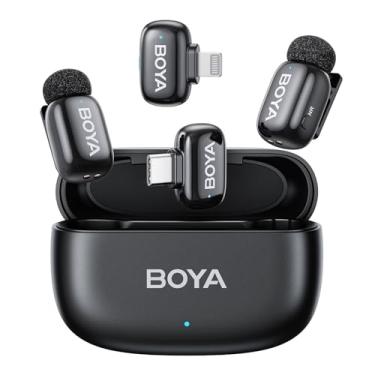 Imagem de Microfone Sem Fio Boya Mini-12 Lapela Android/iOS, Preto, Conector USB-C e Lightning, Perfeito para Gravações e Transmissões ao Vivo, Áudio Profissional, Design Compacto
