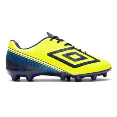 Imagem de Chuteira Campo Umbro Force Masculino, 42, Amarelo neon, Azul