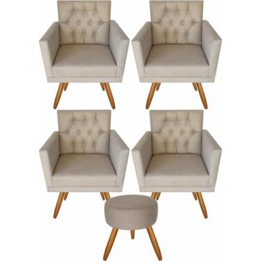 Imagem de Kit 4 Poltronas Decorativas Larah Capitonê E Puff Suede Bege - VISALAR