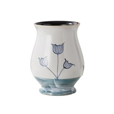 Imagem de Vasos de plantas Arranjo de flores luxuoso para casa, em porcelana azul e branca, com pé alto, bacia cerâmica verde para plantas furo drenagem