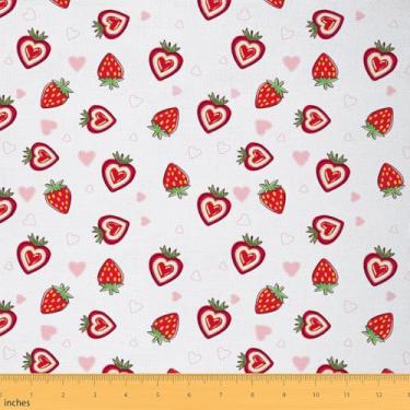 Imagem de Tecido infantil de morango por jarda 1 jarda lindo padrão de coração tecido estofado para cadeiras para meninos meninas adolescentes decoração de quarto kawaii morango para casa projetos DIY
