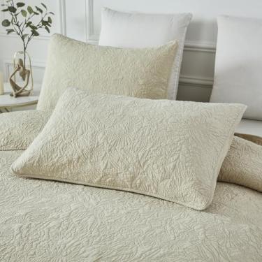 Imagem de Brandream Capas de almofada acolchoadas botânicas bege algodão king size conjunto de 2 fronhas decorativas macias confortáveis para travesseiros de cama