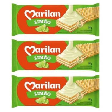 Imagem de Wafer Recheado Casquinha Crocante Limão Kit com 3 Unid 115g - Marilan