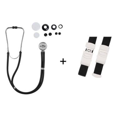 Imagem de Kit Estetoscópio Multi Rappaport Preto Duplo Adulto E Infantil Com Gar