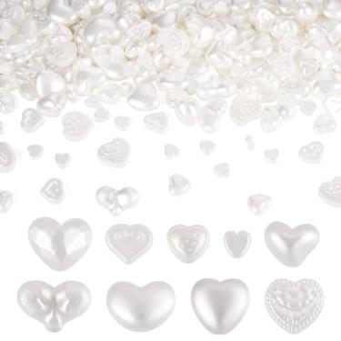 Imagem de Spritewelry 220 peças de contas de coração de plástico para pulseira, contas de coração de imitação de ABS sortidas pérolas brancas para artesanato de dia dos namorados para fazer joias, brincos