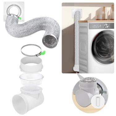 Imagem de Kit de conexão de secador, ventilação de secadora com economia de espaço, placa de parede de ventilação de secador, cotovelo de ventilação de secador de 90 graus