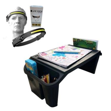 Imagem de Bandeja Mesa Colo Apoio Comer Refeição Cama Suporte Notebook + Luminária Led Cor Preto