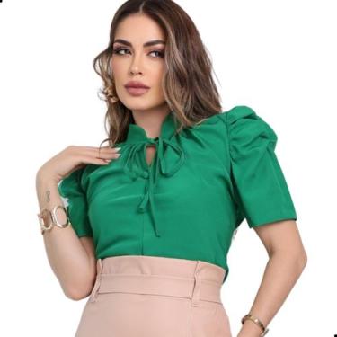 Imagem de Blusa Feminina Gola Lacinho Manga Curta Bufante Evangélica - LOOK MODA