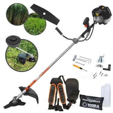 Imagem de Máquina de Cortar Grama À Gasolina Terra GRH430 2T 43cc 1,7HP de Alta Performance Completa Com Carretel de Nylon + Lâmina 2 Pontas + Lâmina 3 Pontas