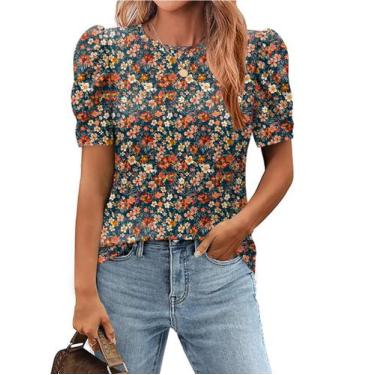 Imagem de Blusa Zeagoo elegante com estampa floral de manga bufante para mulhere