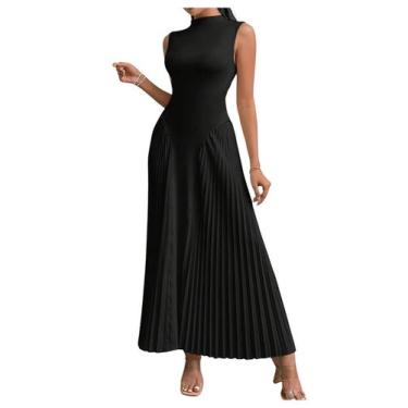 Imagem de Vestido maxi SOLY HUX sem mangas plissado A Line para mulheres