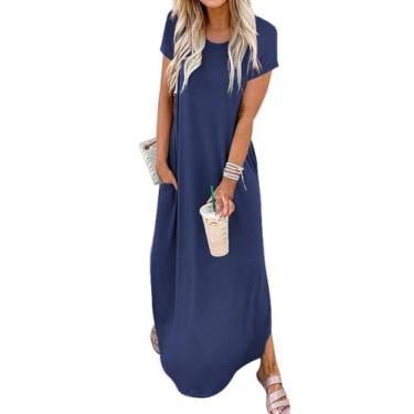 Imagem de Vestido feminino Jeqeocafy, de verão, casual, solto, manga curta, maxi