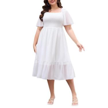 Imagem de Vestido midi Keluummi Plus Size Summer para mulheres curvilíneas, bran