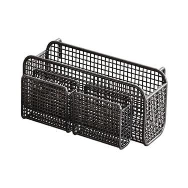 Imagem de Fenteer Cesta de armazenamento suspensa, prateleira de cabeceira multiuso, itens essenciais para quarto, suporte de telefone de ferro de grande capacidade, Black M with Basket