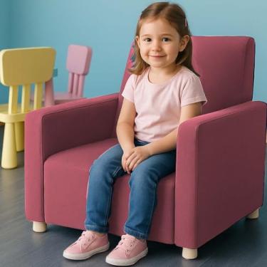 Imagem de Poltrona Infantil Cadeira Sofá Angel Mini Para Crianças Suede Rosa