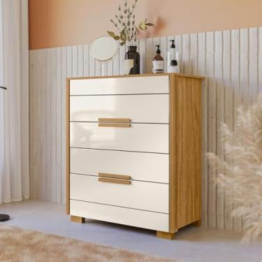 Imagem de Cômoda com 4 Gavetas 86x103cm Dhara Moval Cor:Freijó/Off White