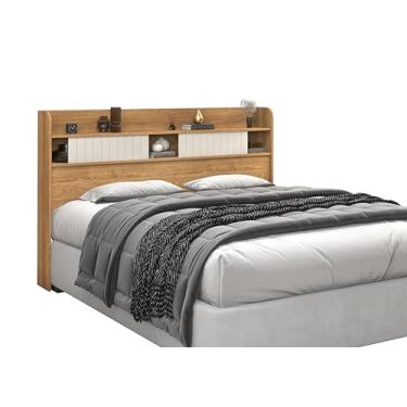 Imagem de Cabeceira De Tamanho Queen 167cm Material MDF Resistente Com Prateleira Porta Objetos Sambare Decora Freijo Off