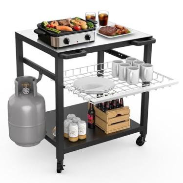 Imagem de NUUK Mesa De Churrasco 30" X 24" Carrinho Para Preparação Alimentos Forno Pizza Com 3 Prateleiras Quintal, Pátio, Churrasqueira Gaveta
