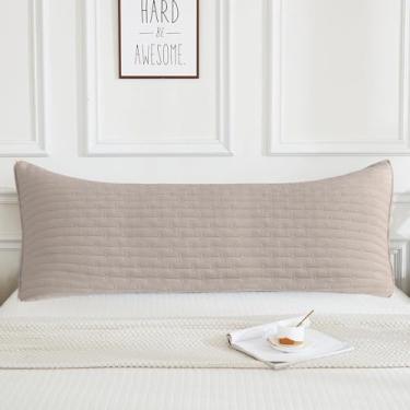 Imagem de Lady Ann Fronhas acolchoadas 100% algodão 50,8 cm x 137,2 cm Capas de travesseiro para cama, macias e aconchegantes e respiráveis com sensação de linho fronhas decorativas para dormir